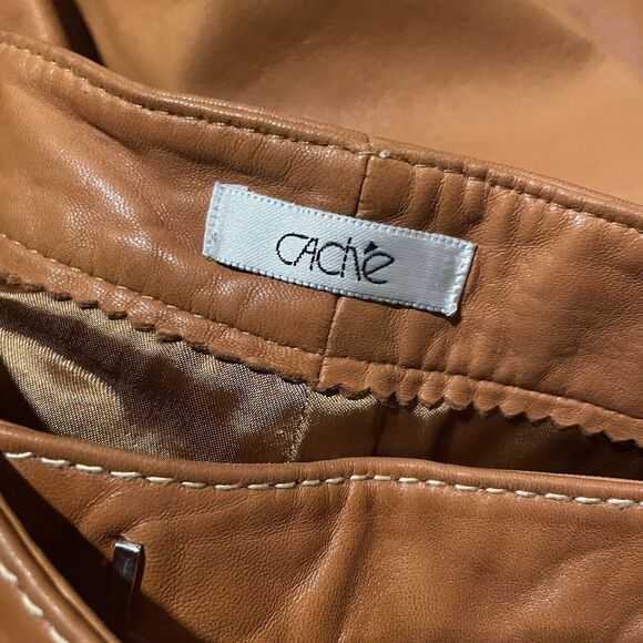 Cache Leather Pants Sz 8 Rock‎ Western Concert Party Camel Bootcut Y2K NOTE - Picture 3 of 10